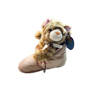 Vintage Plush KITTY CAT In Shoe Orange/White Tabby Cat Pink Ears Fun Street RARE